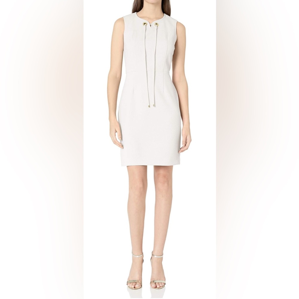 NWT Pappagallo size 10 mini dress white textured lace up preppy resort comfy